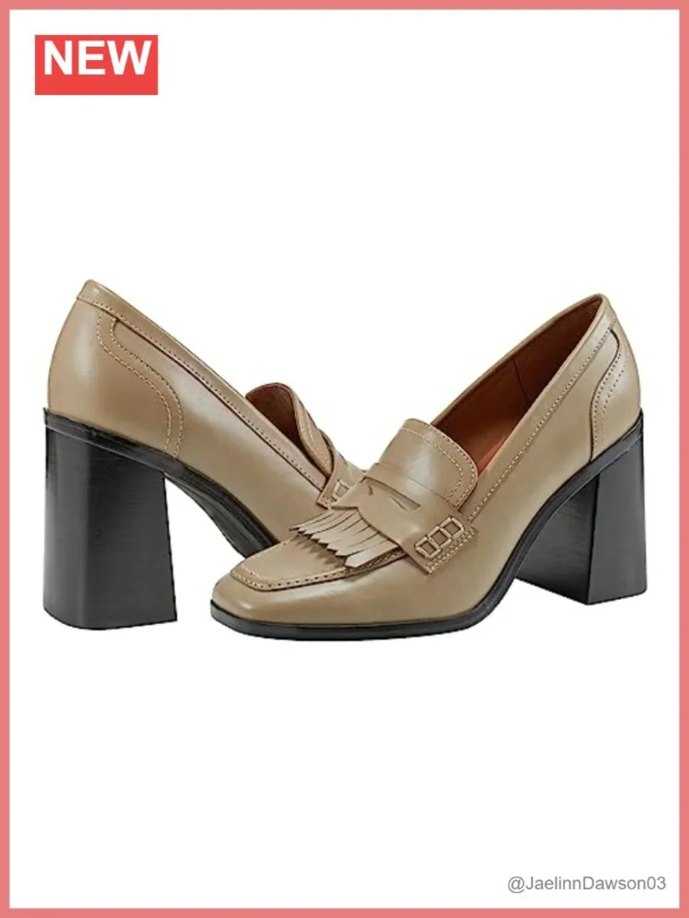 Faux Leather Slip-On Square Toe Tassel Loafers Block Heel 3.27